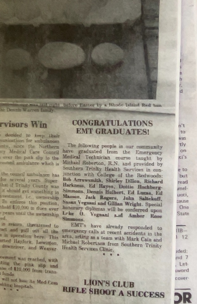 Old newspaper clipping about STAR Ambulance, showing early community service history